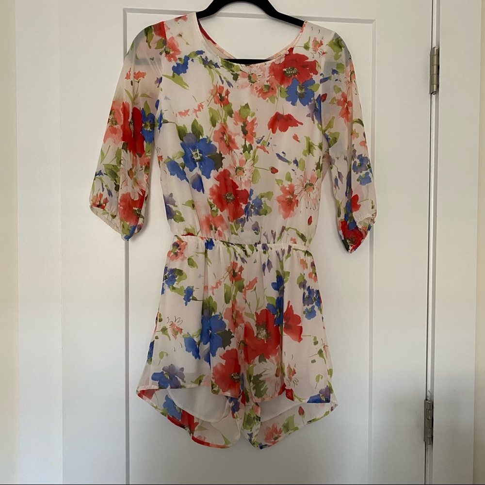 Floral Open Back Romper Jumpsuit